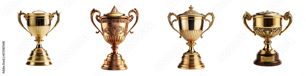 Gold trophy cup  Hyperrealistic Highly Detailed Isolated On Transparent Background Png File - obrazy, fototapety, plakaty 