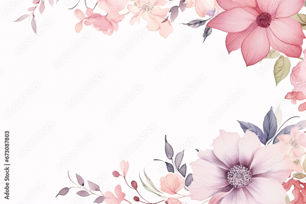 Fototapeta premium watercolor flowers for design floral background frame generative ai