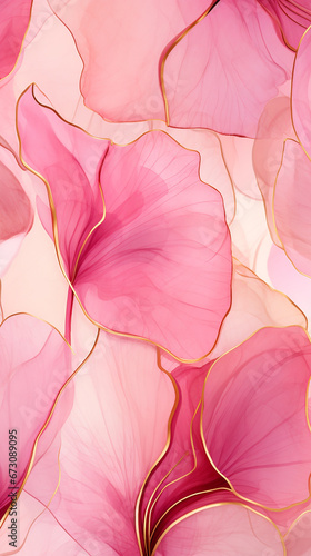 Seamless pattern of like petals pattern with gold lines created with Generative Ai