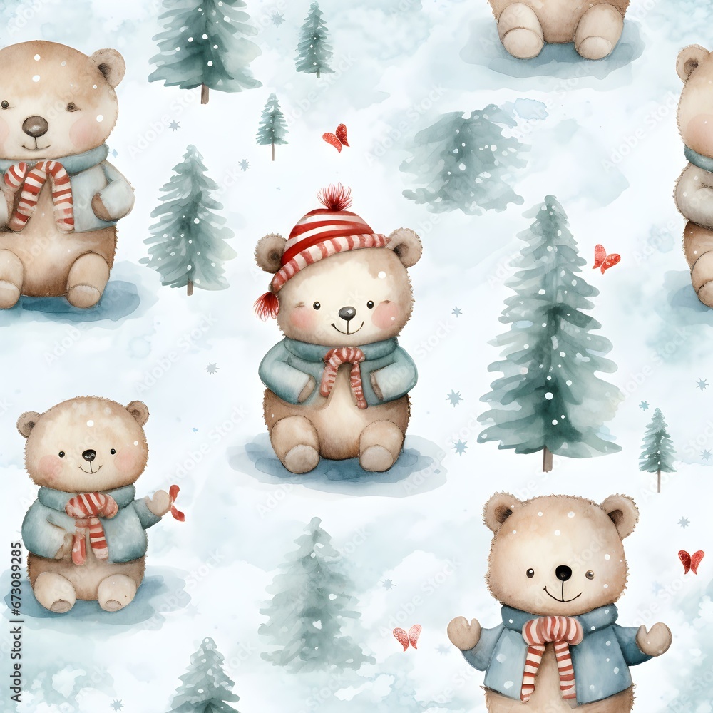 Bear in Christmas Water colour Pattern Bear in Christmas Water colour Pattern