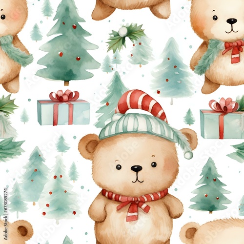 Bear in Christmas  Water colour Pattern