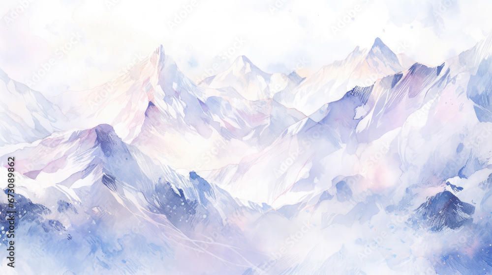 Landscape watercolor snow mountain V1