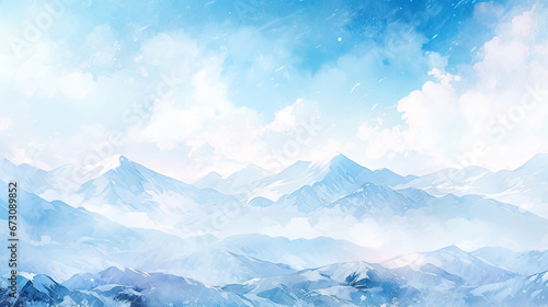 Background snow mountain watercolor V2 © Anchalee