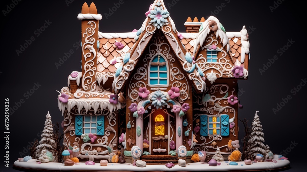 A beautifully decorated gingerbread house