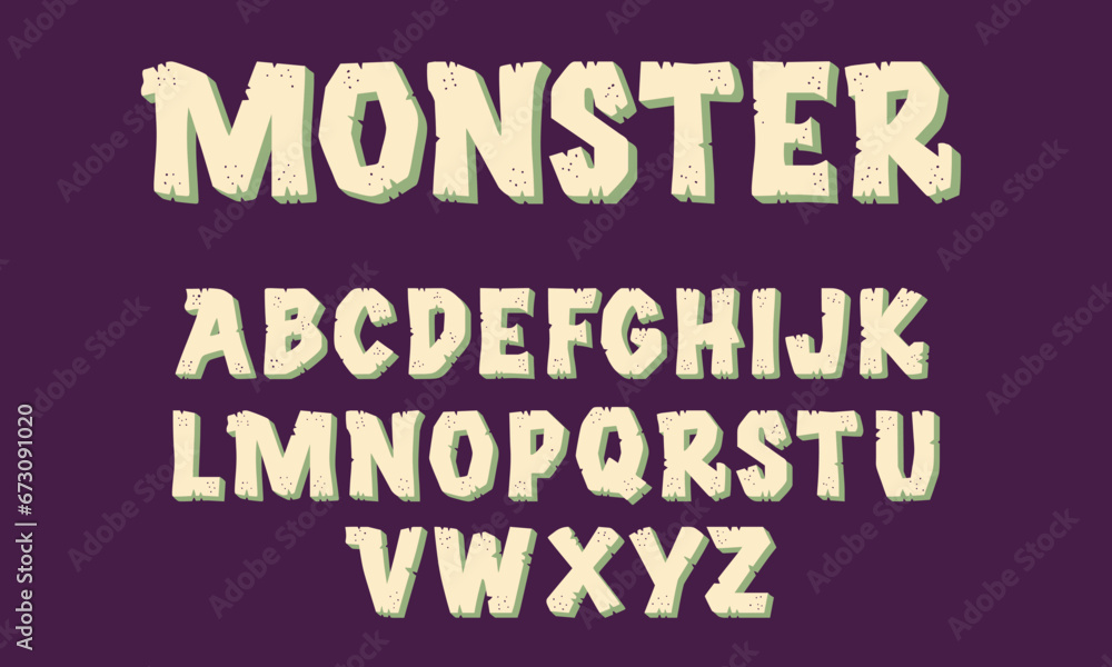 Font monster effect with shadow and outline.childish font.vector