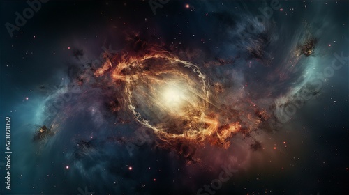 AI generated illustration of a galaxy in outer space, illuminated by stars