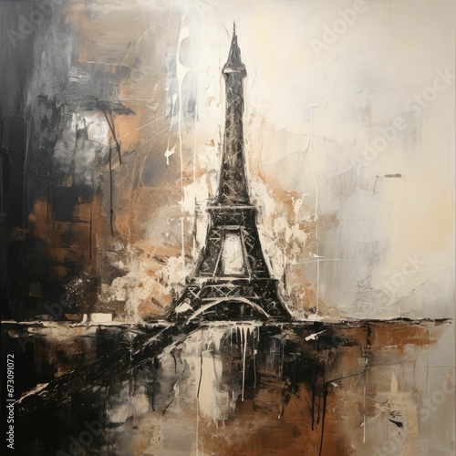 AI generated illustration of an oil painting of the iconic Eiffel Tower in Paris