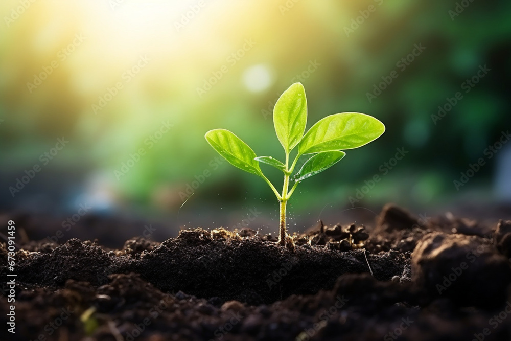 Fototapeta premium plant in the ground up background, nature plant Growing concept