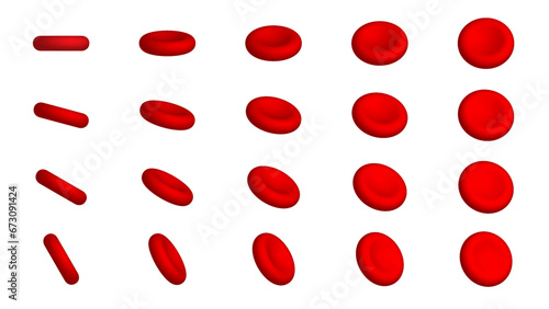 Set of Erythrocyte - 3D Red Blood Cell - Medical Vector Illustration