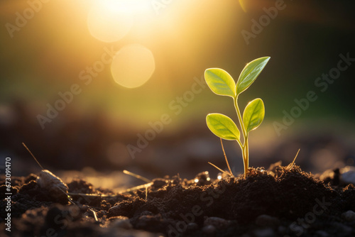 plant in the ground up background, nature plant Growing concept