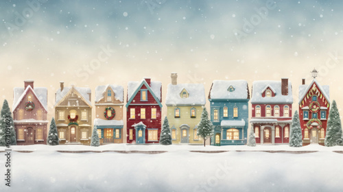 Vintage Holiday Row: Charming Christmas Houses Set in a Cozy Winter Scene for New Year. © Ai Studio