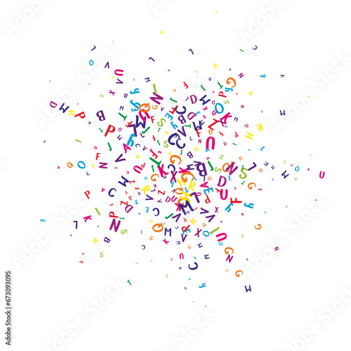 Scattered letters of latin alphabet. Colorful