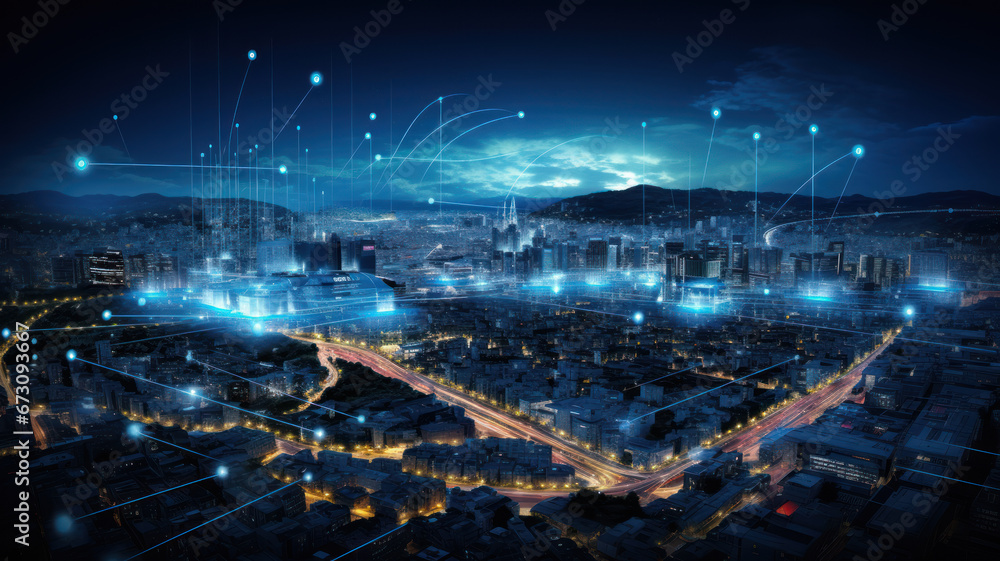 Aerial View of Modern Urban Connectivity at Night