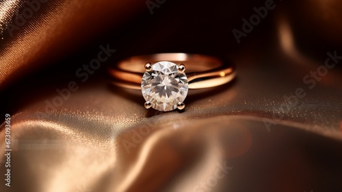 A close-up of a shimmering diamond engagement ring on a velvet background © jerry