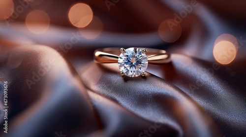 A close-up of a shimmering diamond engagement ring on a velvet background photo