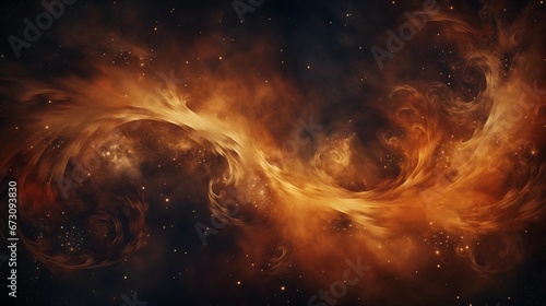 An abstract background of swirling galaxy patterns and stars