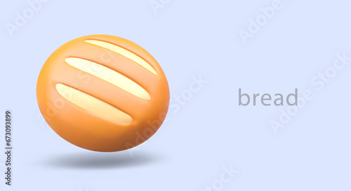 3D round bread with cuts. Baking on yeast, sourdough. Color concept for bakery, store advertising. Horizontal layout of banner, billboard, header. Place for announcement