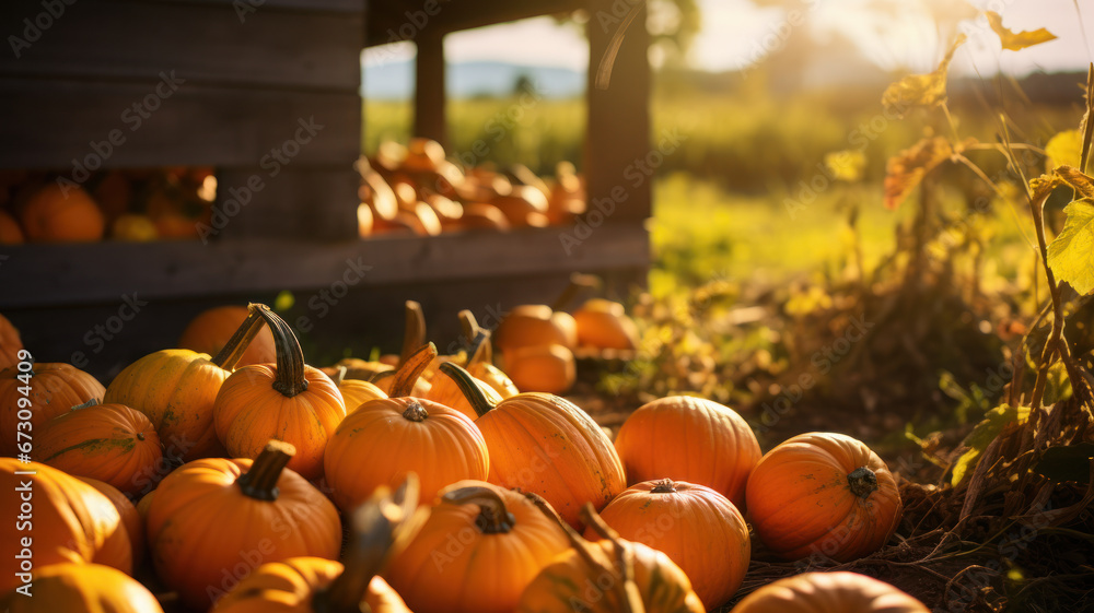 Autumn Harvest: Fresh Pumpkins on Farm Autumn Harvest: Fresh Pumpkins on Farm