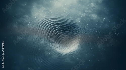 Macro shot of a fingerprint on a glass surface with dust specks