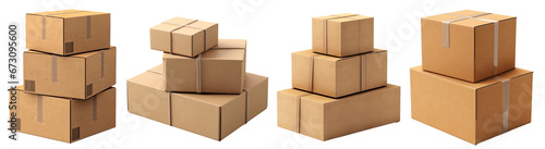 Set of shipping package stacked on top of each other cut out transparent isolated on white background ,PNG file © HappyTime 17