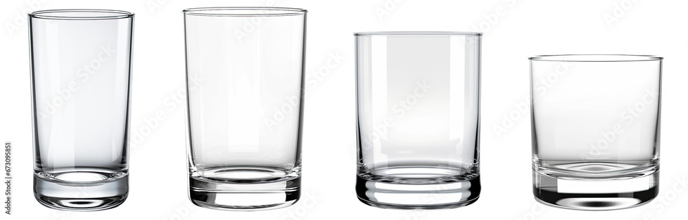 Set of empty glass cut out transparent isolated on white background ,PNG file - obrazy, fototapety, plakaty 
