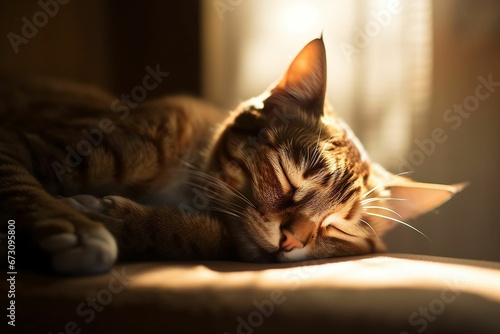 AI generated illustration of an orange tabby cat resting peacefully on a cozy blanket