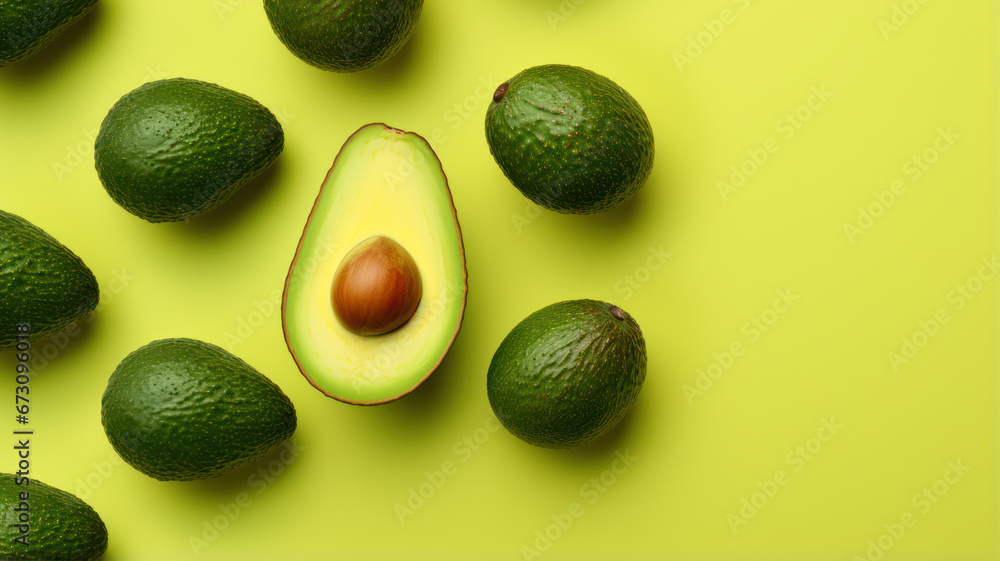 Avocado on Green Background, Colorful Minimalism Avocado on Green Background, Colorful Minimalism