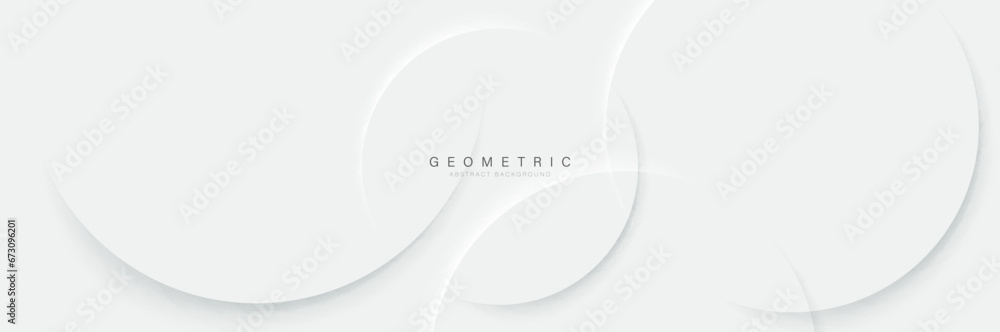 White minimal circle background. Abstract geometric shadow texture banner - obrazy, fototapety, plakaty 