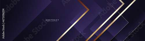 Purple geometric background. Trendy minimal geometry banner. Luxury violet is geometric with golden lines. Vector illustration