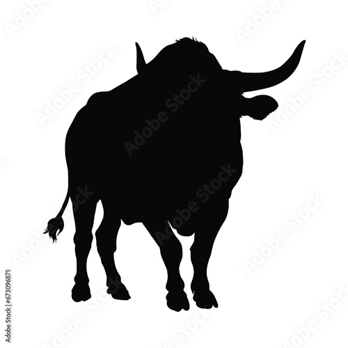 Strong Bull Silhouette on White Background