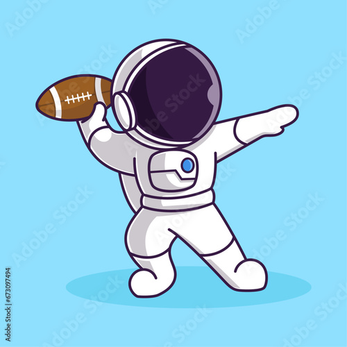 Little Cute Astronaut Kids Playing American football. Cartoon Illustration Design. Isolated Premium Vector File, background is easy to edit. Can use for Icon, Logo, banner, flyer or any design project
