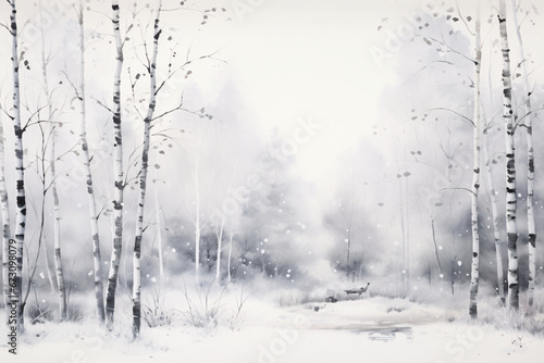 A Watercolor Winter Forest Painting, Capturing the Serene Beauty and Mystique of a Snow-Laden Woodland in the Heart of Winter © Andrii Fanta