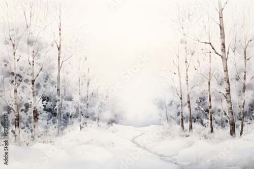 A Watercolor Winter Forest Painting, Capturing the Serene Beauty and Mystique of a Snow-Laden Woodland in the Heart of Winter © Andrii Fanta