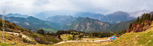 View enroute to Tungnath-Chandrashila hiking trail during spring season in Chopta, Uttarakhand, India. photo
