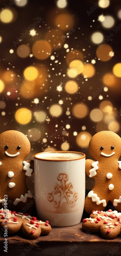 AI generated illustration of freshly-baked ginger cookies and a cup of  coffee