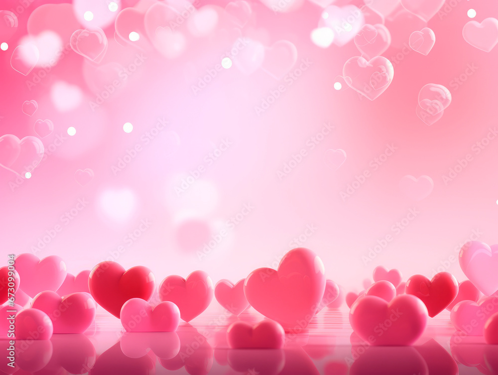 Pink background with Valentine's Day hearts with blur effect 