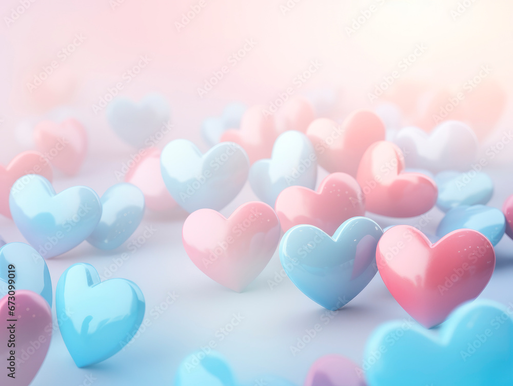 Pink and blue background with Valentine's Day hearts with blur effect Pink and blue background with Valentine's Day hearts with blur effect
