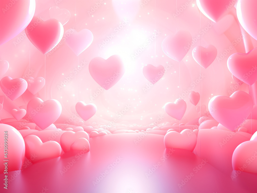 Pink background with Valentine's Day hearts with blur effect 