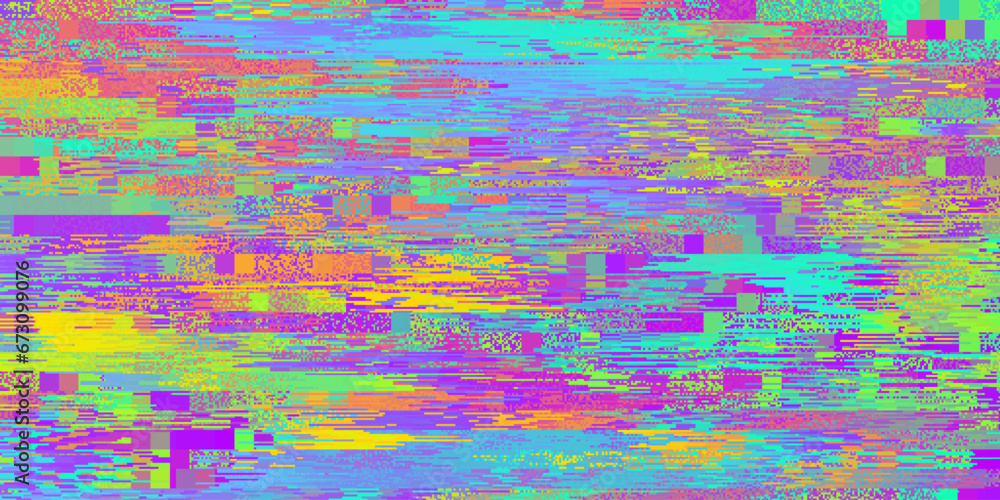 Abstract colorful pixel noise glitch texture. Corrupted digital image data. Screen with broken pixels, noise and distorted glitch effect. Futuristic cyberpunk design, signal error. Vector background