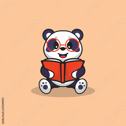 Cute Panda wearing glasses with book Cartoon Vector Flat Illustration Studying Animal Icon