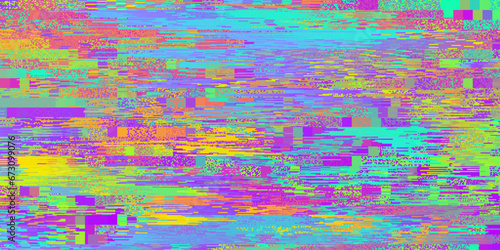 Abstract colorful pixel noise glitch texture. Corrupted digital image data. Screen with broken pixels, noise and distorted glitch effect. Futuristic cyberpunk design, signal error. Vector background © 3d_kot