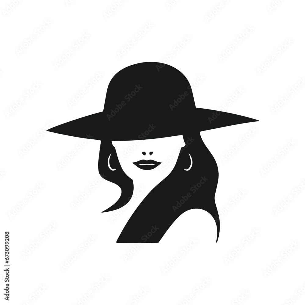 A logo of girl icon woman vector silhouette isolated design pretty and luxury lifestyle concept with hat