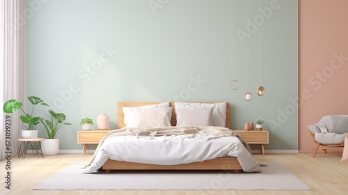 Interior of stylish room with big bed Created with generative Ai 