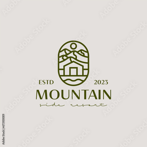 Mountain House Resort Logo Template. Universal creative premium symbol. Vector illustration. Creative Minimal design template. Symbol for Corporate Business Identity