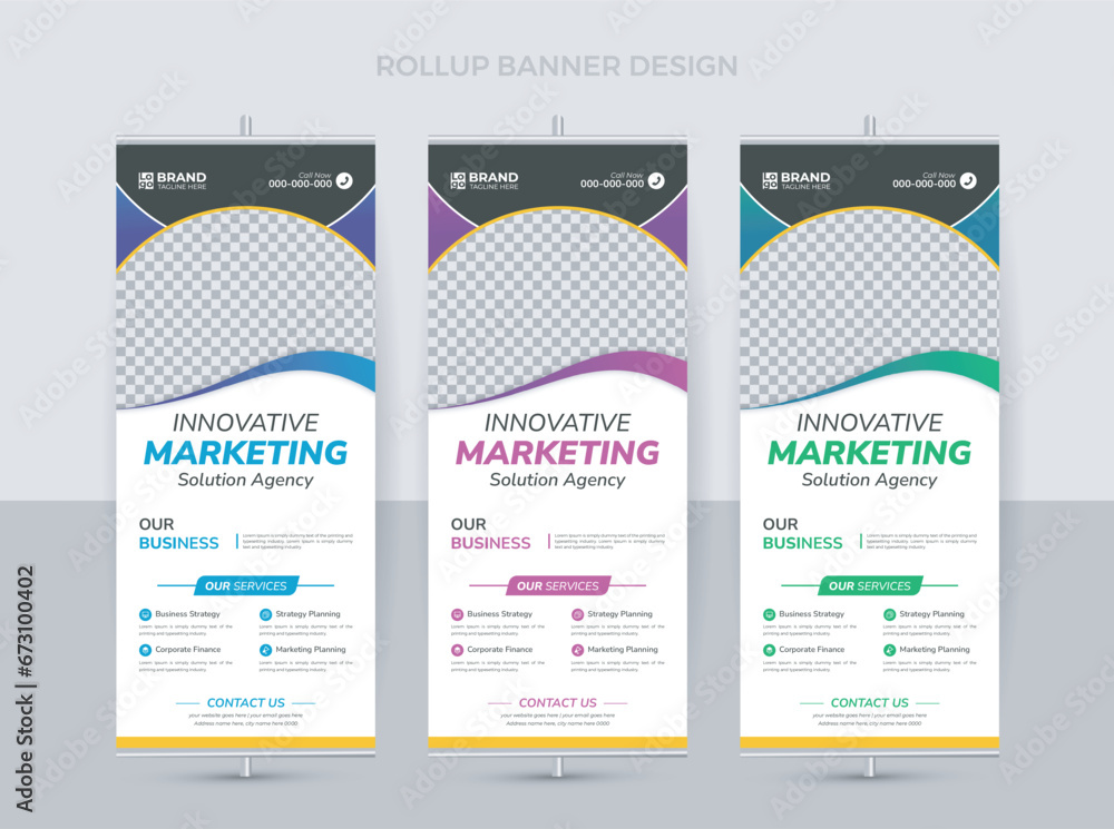 Corporate rollup pullup design banner template, advertisement, pull up, polygon background, vector illustration, display banner for your Corporate business, company, and restaurant with 3 color