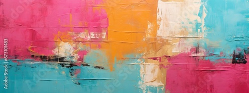 Closeup of abstract rough pink orange blue colorful colors painting texture, with oil brushstroke, pallet knife paint on canvas - Art background