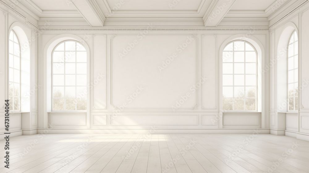 Interior of a minimal empty classic white room. Generative AI - obrazy, fototapety, plakaty 