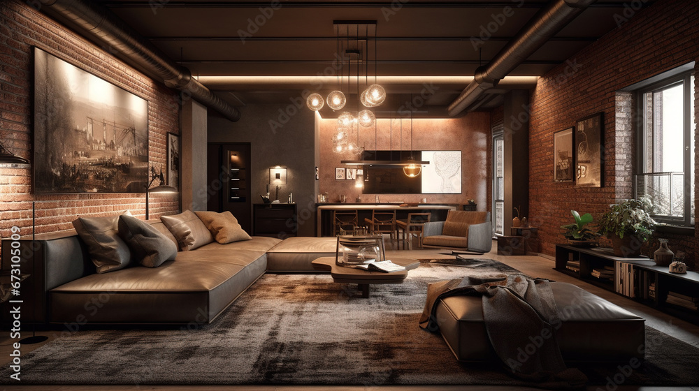 An Living Room Designed in Urban Loft Style Interior Background An Living Room Designed in Urban Loft Style Interior Background