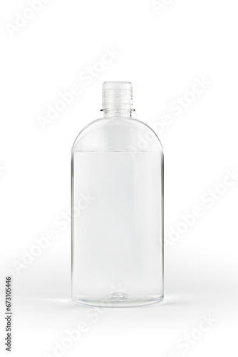 Transparent bottle on white background