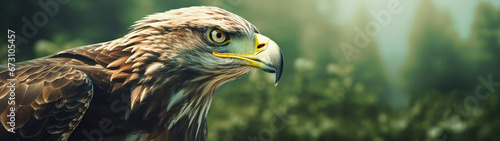 Banner with american eagle on green nature background. Generative AI